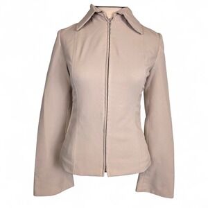 MNG Mango Beige Tailored Zip Front Jacket Blazer Minimalist Women's 4‎ Workwear